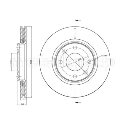 Abbildung von METELLI 23 0555C Bremsscheibe 266,0 22,0 4 66,0 Belüftet lackiert PEUGEOT: 208 I Schrägheck, 2008 Kombi, 206 CITROËN: C4 II Schrägheck