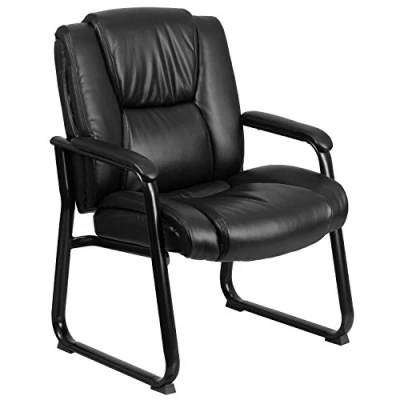 Abbildung von Flash Furniture Hercules Big &amp; Tall Chefsessel, 227 kg Traglast, getuftetes LeatherSoft, Empfangsstuhl mit Kufengestell, Metall, Schwarz, 1 Stück