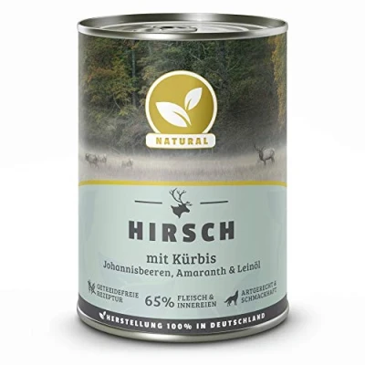Abbildung von Hundeland Natural Hirsch + Kürbis 6 x 400 g getreidefreies Hundefutter Nassfutter für alle Hunderassen viel frisches Fleisch artgerecht &amp; besonders gut verträglich