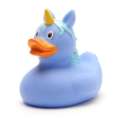 Abbildung von Quietscheente Einhorn blau I Badeente L: 7,5 cm inkl. Badeenten Schlüsselanhänger im Set
