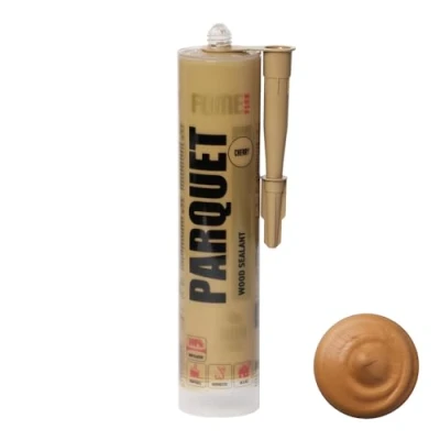 Abbildung von Kirschefarbener Premium Dichtstoff für Parkett &amp; Laminat FOME FLEX PARQUET Kirsche, elastisch, langlebig, überstreichbar und lackierfähig. Ideal zum Füllen Reparieren von Fugen Rissen.