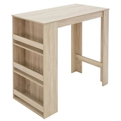 Abbildung von ML Design Bartisch mit 3 stufigem Regal, Sonoma Eiche, 117x106x57 cm, viel Stauraum, Stehtisch Ablagefläche, Bartresen Bistrotisch Tresentisch Bartheke Küchentheke Küchentisch Frühstückstisch