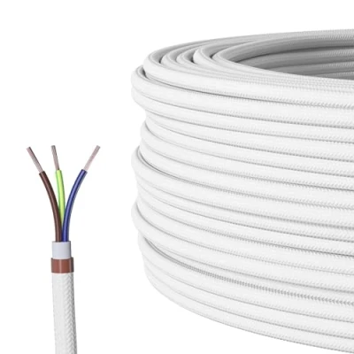 Abbildung von Textilkabel für Lampe, Stoffkabel 3 adrig (3x0,75mm²), Weiß 5 Meter