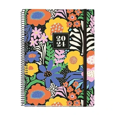 Abbildung von Miquelrius Jahresplaner 2024, Wochenansicht, Plus Größe 155 x 213 mm (ähnlich A5), Hardcover, Spiralbindung, Gummiband, Spanisch, Englisch und Portugiesisch, Blumengarten