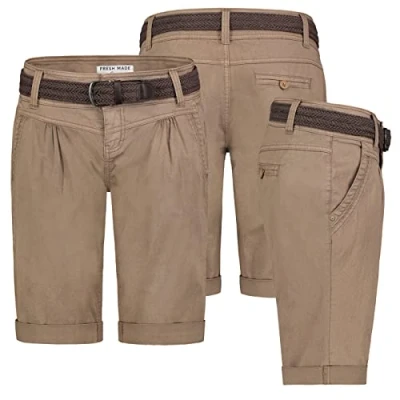 Abbildung von Fresh Made Bermudas Damen Short Bermuda kurze Hose Sommer Chino Stoff mit Gürtel