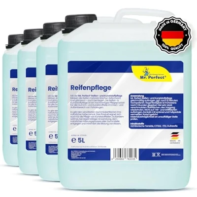 Abbildung von MR. PERFECT® 4x5L Reifenglanz Auto Kunststoffpflege &amp; Gummipflege für Außen Schwarz Reifenpflege Autoreifen Pflege und Reifen Reiniger Reifenschwarz