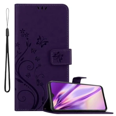 Abbildung von Cadorabo Hülle kompatibel mit Samsung Galaxy M21 / M30s Blumen Design aus Kunst Leder Flip Klappbare Magnetische [Standfunktion] [Kartenfächern] Cover für Tasche in Lila