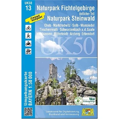 Abbildung von UK50 13 Naturpark Fichtelgebirge, östlicher Teil, Steinwald: Cheb, Marktredwitz, Selb, Wunsiedel, Tirschenreuth, Schwarzenbach a.d.Saale, ... Karte Freizeitkarte Wanderkarte)