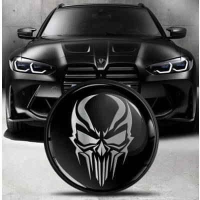 Abbildung von Biomar Labs Motorhaube Kofferraum Plakette Abzeichen 82mm Kompatibel mit BMW Emblem 51148132375 Totenkopf Skull EO 6