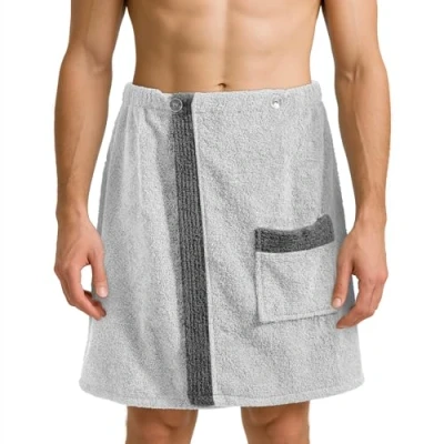 Abbildung von JEMIDI Saunatuch 100% Baumwolle Saunakilt Saunasarong Saunahandtuch, (1 St), Sauna Frottee Kilt Sarong M XXL Herren Männer Anthrazit Grau