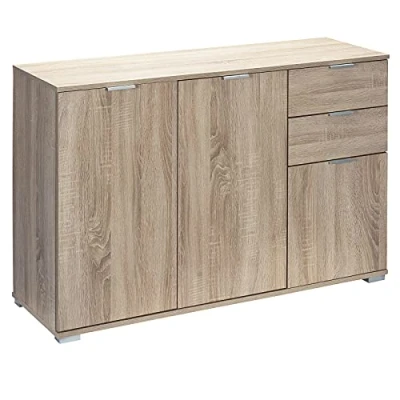 Abbildung von Casaria Kommode Alba DB131, mit 3 Türen 2 Schubladen 107x75x35cm spiegelbarer Aufbau Holz