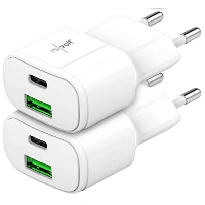 Abbildung von revolt Mini USB Ladegerät: Ultrakompakt. &amp; Noteb. Netzteil, C/A, QC, PD, 30W, weiß 2er (230 V Doppel Apple Ladekabel)