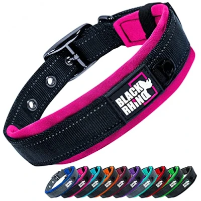 Abbildung von Black Rhino Das Comfort Halsband Ultraweiches Neopren Gepostertes Hundehalsband für alle Rassen Hochbeanspruchbar Verstellbar Reflektierend Wetterfest (Groß, Rosa/Schwarz)