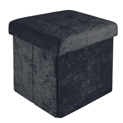 Abbildung von INTIRILIFE Faltbarer Sitzhocker 38x38x38 cm in Samt Schwarz Sitzwürfel mit Stauraum und Deckel Samtbezug Sitzcube Fußablage Aufbewahrungsbox Truhe Sitzbank
