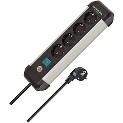 Abbildung von Brennenstuhl Premium Alu Line Steckdosenleiste 4 Fach/Steckerleiste Aus Hochwertigem Aluminium (Mehrfachsteckdose Mit Schalter Und 1,8m Kabel, Made In Germany)