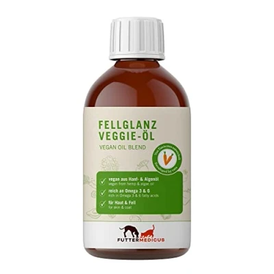 Abbildung von Futtermedicus Fellglanz Veggie Öl 250 ml Vegane Ölmischung für Hunde und Katzen Auch Allergiker geeignet Reich an essenziellen Omega 3 Fettsäuren EPA &amp; DHA