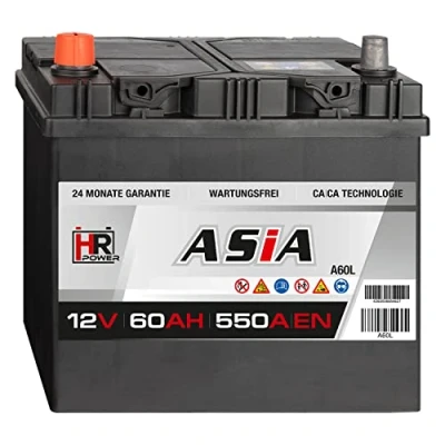 Abbildung von HR HiPower ASIA Autobatterie 12V 60Ah Japan Pluspol Links Starterbatterie ersetzt 40Ah 50Ah 65Ah 70Ah