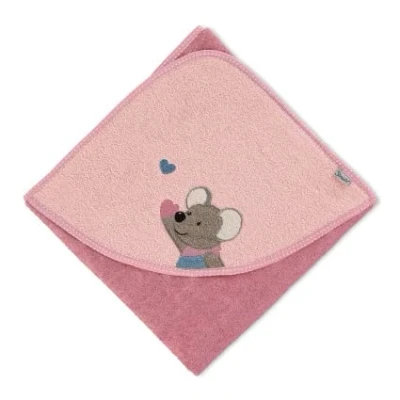 Abbildung von Sterntaler Badetuch 80x80 cm aus 100% Baumwolle personalisiert mit Namen/inklusive Bestickung (Mabel rosa Herz)