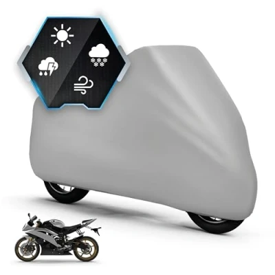 Abbildung von WALSER Motorrad Abdeckplane All Weather Basic M, 100% wasserdichte Outdoor Plane, Plane Ganz Jahres Schutz, Motorrad, Zubehör Silber 215x95x120 cm