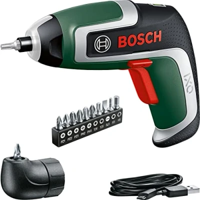 Abbildung von Bosch Akkuschrauber IXO (7. Generation; 3,6V; 2,0Ah; 5,5Nm; mit Mikro USB Kabel; Inklusive Winkel Aufsatz; schraubt bis zu 190 Schrauben; im Karton) Amazon Edition