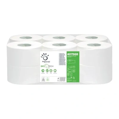 Abbildung von Papernet 407568 BIOTECH Toilettenpapier Mini Jumbo Pure geprägte Zellstoffblätter Micro 2 lagig 12 Rollen weiß