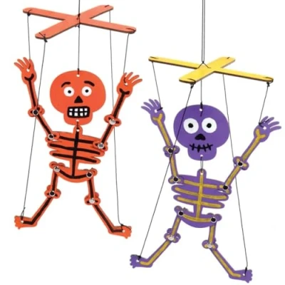 Abbildung von Baker Ross AX245 Skelett Holzpuppen, Bastelset für Kinder, Marionette Halloween, zum Basteln und Bemalen, Aktivitäten 3 Stück
