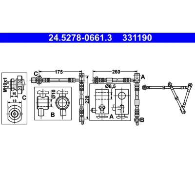 Abbildung von ATE 24.5278 0661.3 Bremsschläuche 661 M10x1 NISSAN: Primera Hatchback, Limousine, Kombi