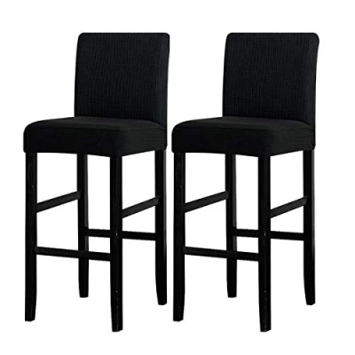 Abbildung von LANSHENG Bar Stuhlhussen, Stretch Abnehmbarer waschbarer Stuhl Schonbezug für Short Swivel Dining Chair Rückenlehne Barhocker (Schwarz,2 Stück)