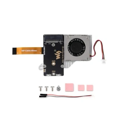 Abbildung von PCIe zu M.2 Adapter Karte für Raspberry Pi 5 mit Lüfter, Kompatibel NVMe Protokoll SSD von 2242/2230 Größe, HAT Unterstützung Gen2/3 Modus, 8Gbps Datenrate