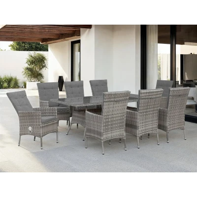 Abbildung von KONIFERA Garten Essgruppe &quot;Belluno&quot;, (Set, 17 tlg., 8x Sessel, 1x Tisch 200x100 cm, inkl. Auflagen, Polyrattan), Stauraum unter dem Tisch, Grau, 2 der 8 Sessel stufenlos verstellbar
