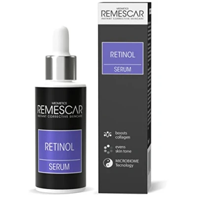 Abbildung von Remescar Retinol Serum 30ml Mikrobiome Technologie Verstärkt Kollagen Glättet und strafft die Haut Wirkt Falten entgegen Reduziert Hautunreinheiten Retinolserum Gesichtsserum