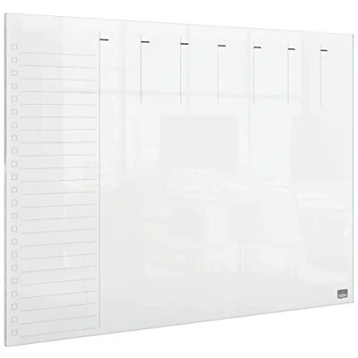 Abbildung von Nobo Mini Whiteboard Wochenplaner, A3, Tisch /Wandmontage, Trocken Abwischbares Acrylglas, Rahmenlos, 297 x 420 mm, Inklusive Markerstift und Montagepads, Durchsichtig, 1915615