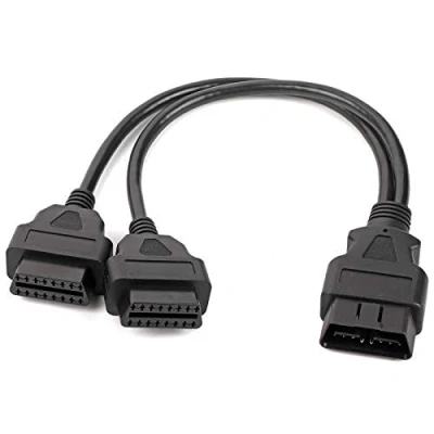 Abbildung von Qiilu OBD2 Diagnosekabel, Auto 16 Pin OBDII Stecker Auf Zwei Weiblichen Y Splitter Adapter Verlängerung Kabel Diagnose Tool