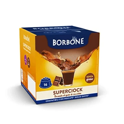 Abbildung von Caffè Borbone SuperCiock Getränk mit Schokoladengeschmack 64 Kapseln (4 Packungen 16 Stück) Kompatibel Kaffeemaschinen der Marke Nescafè®* Dolce Gusto®*