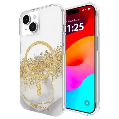 Abbildung von Case Mate Karat Marble Mag Safe Schutzhülle kompatibel mit Apple iPhone 15/14/13 Hülle Gold (Stoßfest, Echtes 24 Blattgold, 3 m Fallschutz, Recyceltes Material) Marmor/Transparent