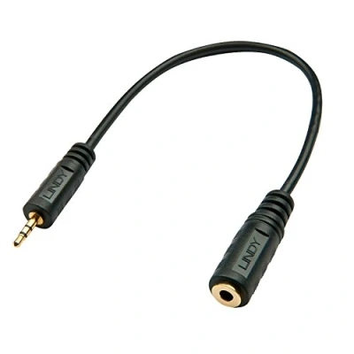 Abbildung von Lindy Premium Audio Adapter Mini Kopfhörer Stereo 3,5 mm Buchse auf Mikroklinkenstecker 20 cm geschirmt schwarz
