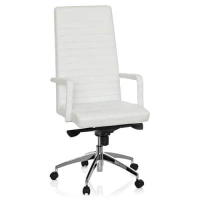 Abbildung von hjh OFFICE 660936 Profi Chefsessel LENGA Leder Weiß Designer Bürostuhl mit hoher Rückenlehne, Wippfunktion