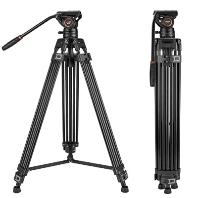 Abbildung von Cayer BF30L Video Stativ mit Fluid Kopf, 73&quot; Heavy Duty 360 Grad Kopf und Schnellwechselplatte für DSLR, Camcorder, Kameras, 13.2 lbs playload