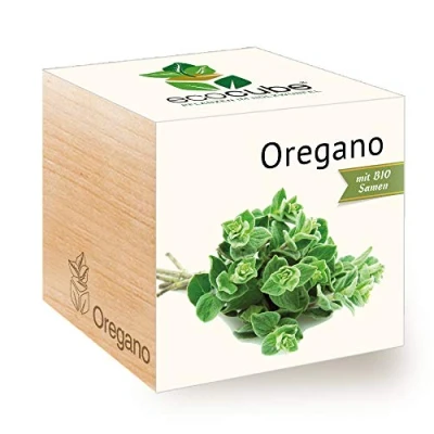 Abbildung von Feel Green Ecocube Oregano, Bio Samen, Nachhaltige Geschenkidee (100% Eco Friendly), Grow Your Own/Anzuchtset, Pflanzen Im Holzwürfel, Made in Austria