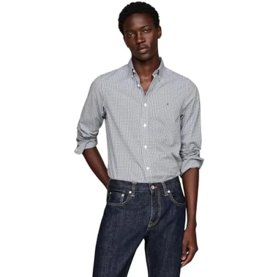 Abbildung von Tommy Hilfiger Micro Gingham Shirt Hemd, Herren, Größe: 3XL, Carbon navy/optic white
