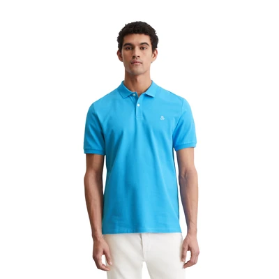 Abbildung von Marc O&#039;Polo Short Sleeve Button Placket Slits AT HEM Embroidery ON Chest Poloshirt, Herren, Größe: Large, Azure blue