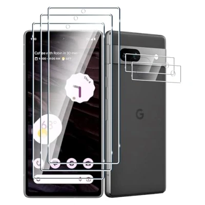 Abbildung von Fyqzio [3+2 Stück Gehärtetes Glas Schutzfolie kompatibel mit Google Pixel 7a und Kamera,Keine Blasen,9H Härte,Anti Scratch,HD Displayschutz für