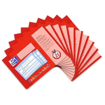 Abbildung von Oxford Zahlenlernheft, A4 quer, Lineatur ZL (1. Klasse), rot, 10 Stück