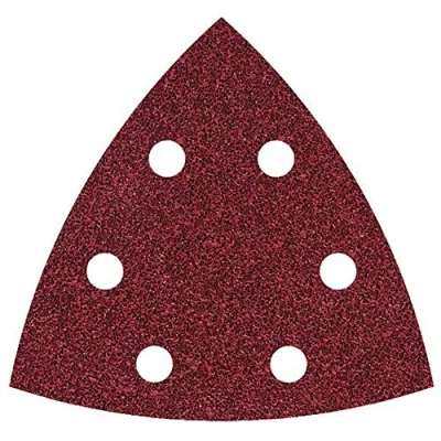 Abbildung von wolfcraft 5 Haft Schleifblätter für Holz und Metall, 95 mm I 1826000 Deltaschleifer Körnung 180 gelocht hohe Standzeit Korund