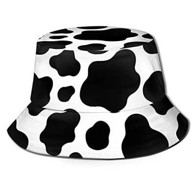 Abbildung von Fischerhut modischer Sommerhut, faltbar, Outdoor Anglerhut, Unisex, Schwarz weißer Kuhdruck, Einheitsgr��e