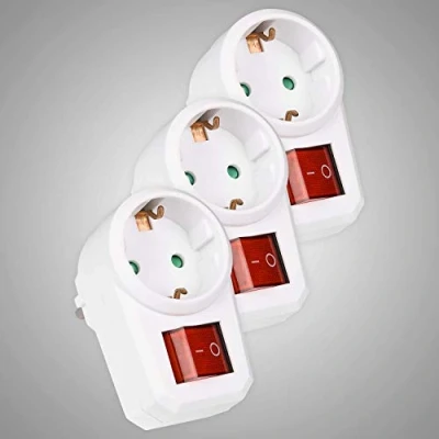 Abbildung von HEITECH Promotion GmbH 1 fach Steckdosenadapter mit Kindersicherung GS &amp; TV geprüfter Zwischenstecker Schalter 3er Pack