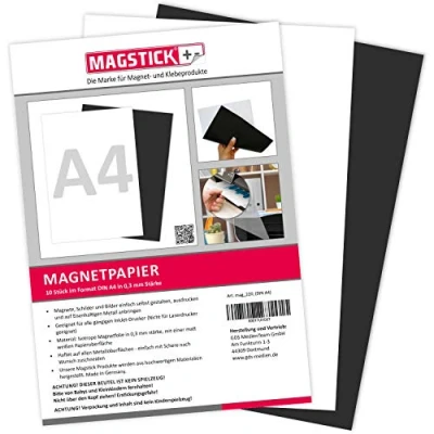 Abbildung von 10er Set Magnetpapier I weiß DIN A4 DIY magnetische Rückseite mit gängigem Inkjet Drucker bedruckbar zum Beschriften, bedrucken oder als magnetisches Foto Papier mag220