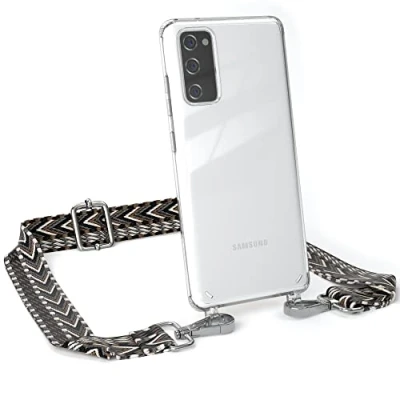Abbildung von EAZY CASE Handykette Verstellbarer Gurt kompatibel mit Samsung Galaxy S20 FE / 5G, Schulterriemen, Flache Kordel, Handykordel Hülle, Hülle Kette, Anthrazit/Schwarz Metall Silber