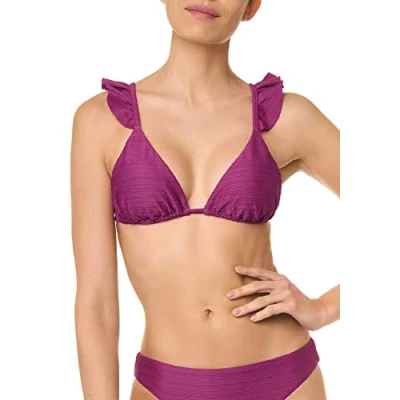 Abbildung von goldenpoint Bikini Damen Badeanzug Fester Triangel BH mit Rüschen, Farbe Violett, Größe 75
