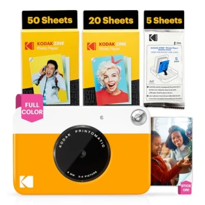 Abbildung von KODAK Printomatic Sofortbildkamera 75 Blatt Paket 5MP Zink 2x3 Fotos Tragbar Gelb